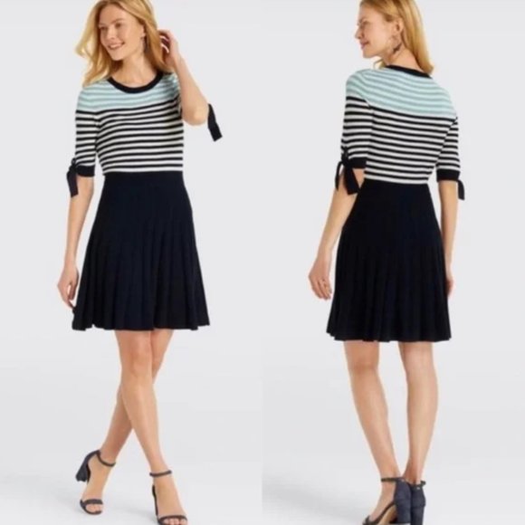 Draper James Sz M Knit Sailor Stripe Sweater Dress Blue - Picture 1 of 5